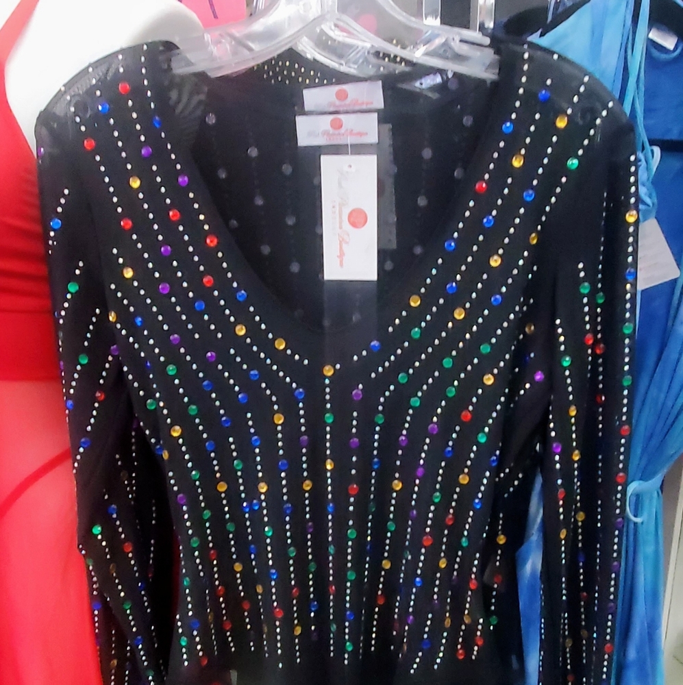 Exquisite Black Colorful Rhinestone Bodysuit - Picture 7 of 13